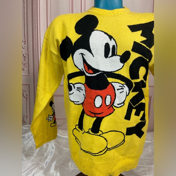 Disney Parks Mickey Mouse Yellow Sweater Unisex Adult Size M XL Pullover Knit - Picture 9 of 15